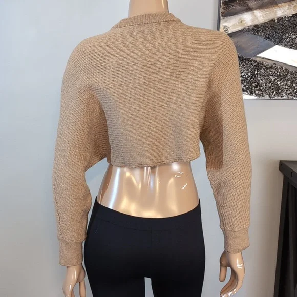 Wilfred Free Aritzia Lolan Cropped Sweater 100% Merino Wool Tan Womens Small - Picture 7 of 13